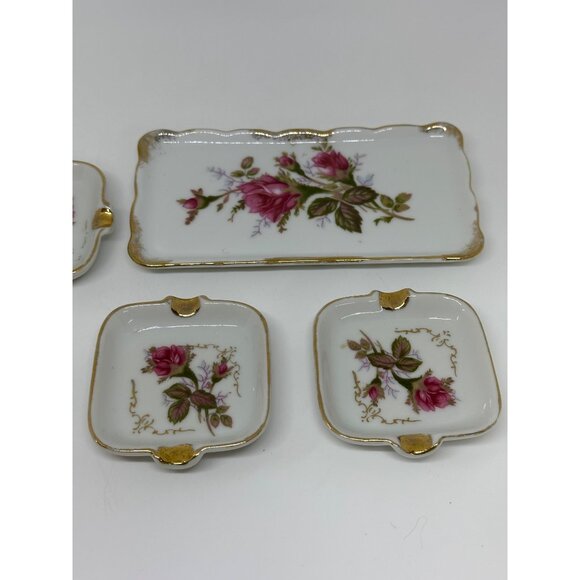 VTG Royal Sealy Japan Porcelain 5-Pc Dresser Set Hand Painted Roses Shabby Chic - Picture 3 of 9